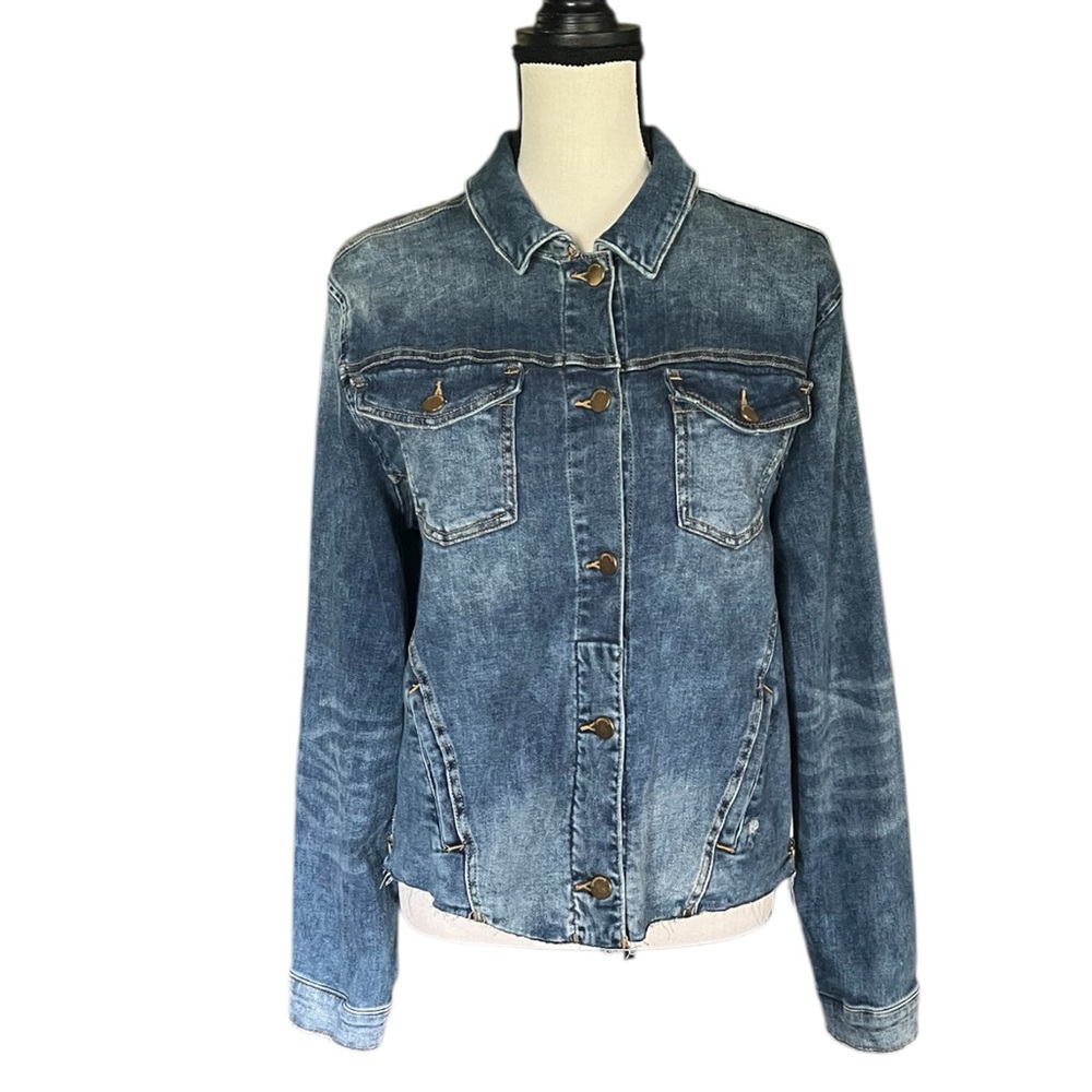 Democracy Denim Blue Jean Frayed Hem & side zipp Jacket. Size L